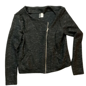 Divided Women's  Black Tweed Boho Jacket Blazer L Mid Weight
